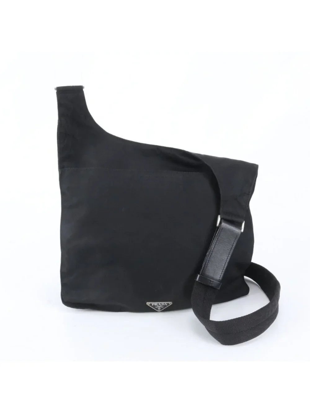 Prada White Tessuto Nylon Triangle Logo Leather Shoulder Bag Crossbody